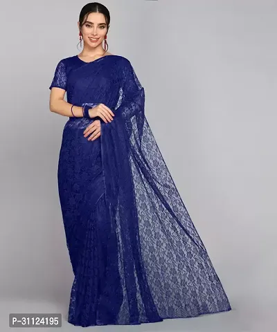 Beautiful Net Navy Blue Woven Design  Saree with Blouse piece For Women-thumb0