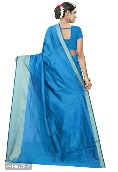 Women Stylish Cotton Silk Solid Saree with Blouse piece-thumb3