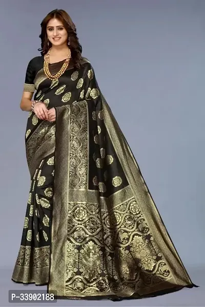 Stylish Black Art Silk Printed Saree with Blouse piece For Women-thumb0