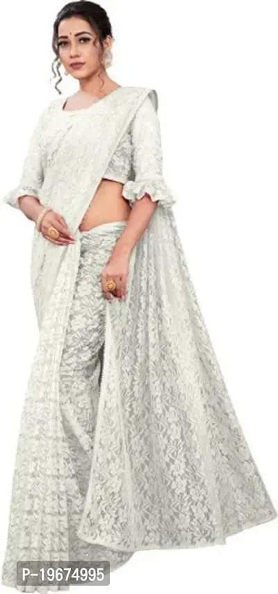 Women Stylish Net Self Pattern Saree with Blouse piece-thumb5