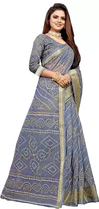 Stylish Grey Cotton Silk Saree With Blouse Piece For Women-thumb2