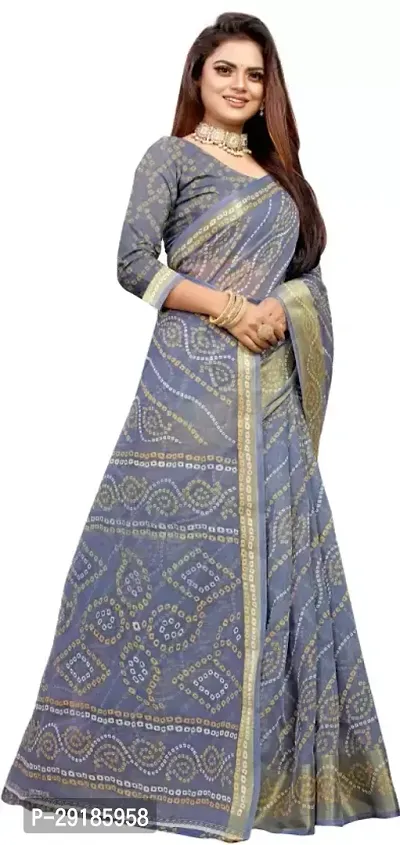 Stylish Grey Cotton Silk Saree With Blouse Piece For Women-thumb3