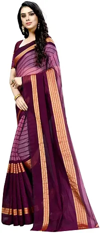 Women Stylish Cotton Silk Striped Saree with Blouse piece-thumb2