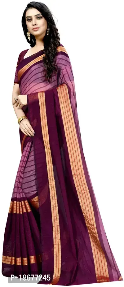 Women Stylish Cotton Silk Striped Saree with Blouse piece-thumb3