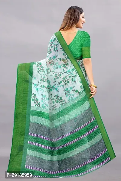 Stylish Green Cotton Silk Saree With Blouse Piece For Women-thumb3