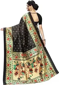 Stylish Black Cotton Silk Printed Saree with Blouse piece For Women-thumb1