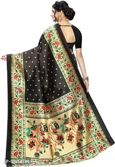 Stylish Black Cotton Silk Printed Saree with Blouse piece For Women-thumb2