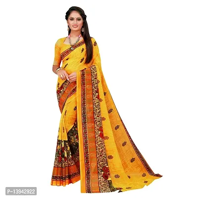 SAADHVI Women's Yellow Georgette Block print Printed Saree With Unstithed Blouse(FL-Georgette53, Free Size) | Free Size-thumb0