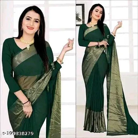 Classic Chiffon Solid Zari Border Sarees with Blouse piece