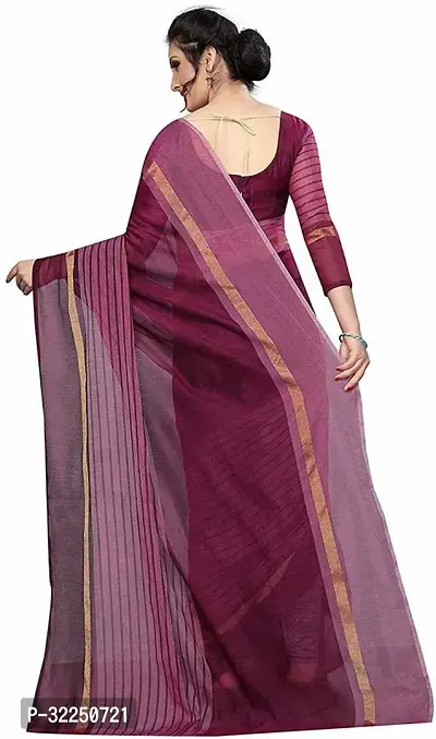 Stylish Wine Cotton Silk Striped Saree with Blouse piece For Women-thumb2