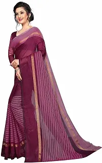 Women Stylish Cotton Silk Striped Saree with Blouse piece-thumb2