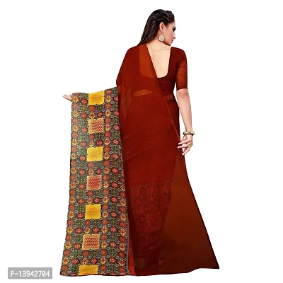 SAADHVI Women's Maroon Georgette Abstract Print Printed Saree With Unstithed Blouse(FL-Georgette55, Free Size) | Free Size-thumb3