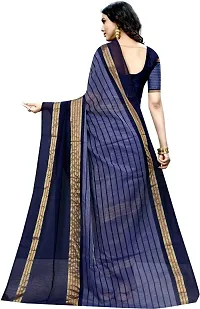 Women Stylish Cotton Silk Striped Saree with Blouse piece-thumb1