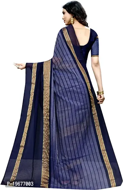 Women Stylish Cotton Silk Striped Saree with Blouse piece-thumb2