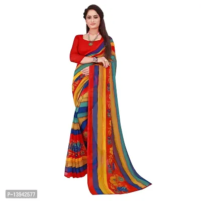 SAADHVI Women's Multi Georgette Colour Block Printed Saree With Unstithed Blouse(FL-Georgette34, Free Size) | Free Size-thumb0