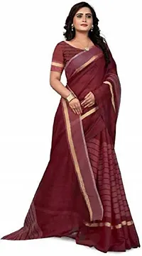 Women Stylish Cotton Silk Striped Saree with Blouse piece-thumb2