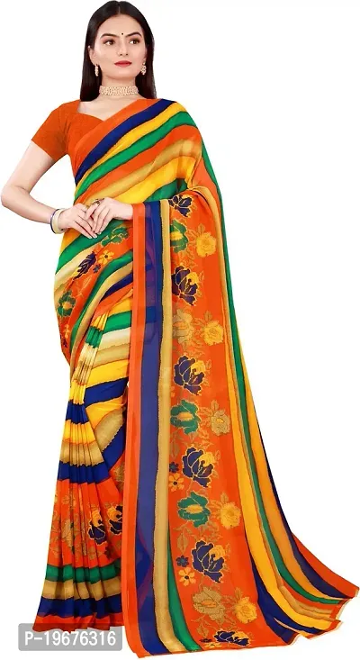 Women Stylish Georgette Striped Saree with Blouse piece-thumb5