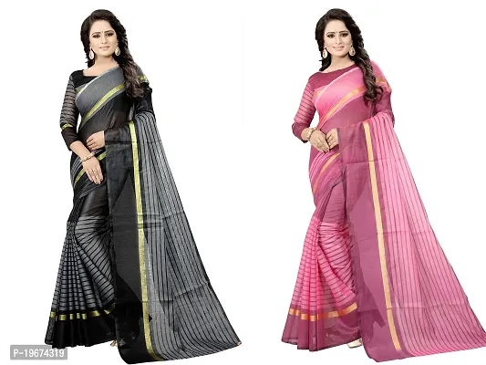 Women Stylish Cotton Silk Striped Saree with Blouse piece