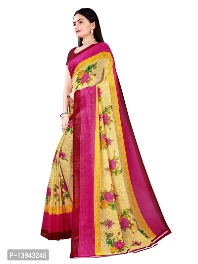 SAADHVI Women's Beige and Pink Georgette Floral Printed Saree With Unstitched Blouse(FL-Georgette89) | Free Size-thumb2