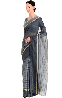 Women Stylish Cotton Silk Striped Saree with Blouse piece-thumb2