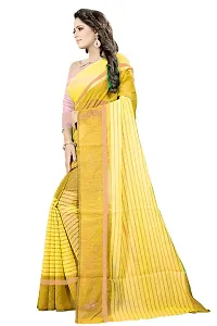 SAADHVI Women's Yellow Cotton Silk Striped Saree(FL-IF-Rustom Yellow,Free Size) | Free Size-thumb1