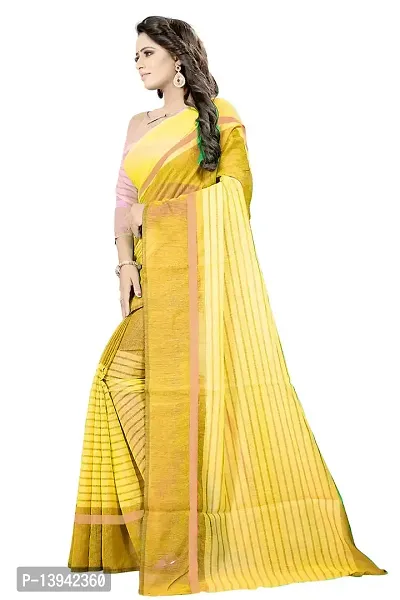 SAADHVI Women's Yellow Cotton Silk Striped Saree(FL-IF-Rustom Yellow,Free Size) | Free Size-thumb2