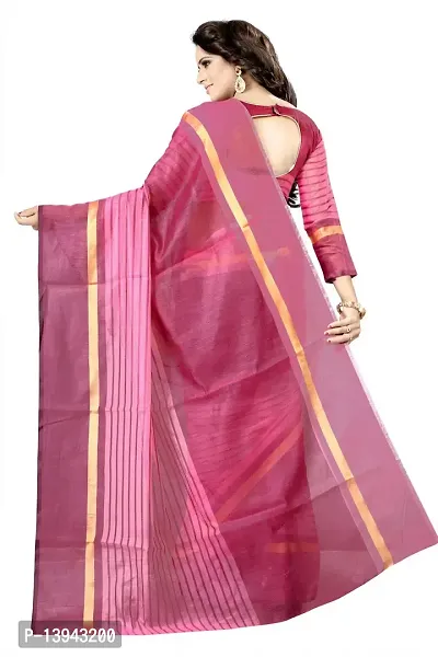 SAADHVI Women's Pink Cotton Silk Striped Saree With Blouse(FL-IF-Rustom Rani) | Free Size-thumb2