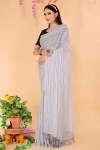 Elegant Grey Chiffon Saree with Blouse piece For Women-thumb1