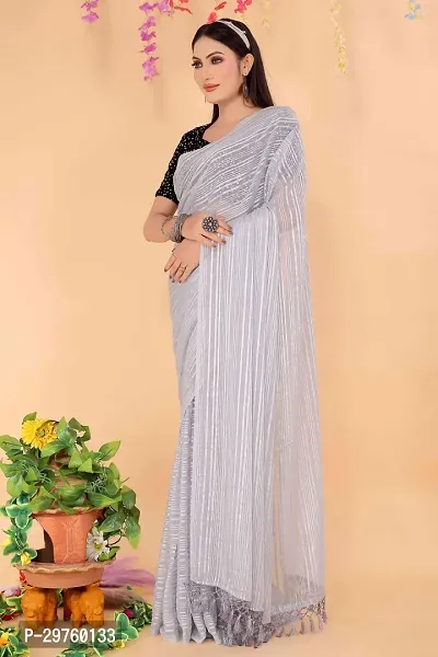 Elegant Grey Chiffon Saree with Blouse piece For Women-thumb2