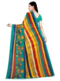 SAADHVI Women's Multi and Rama Georgette Striped Printed Saree With Unstitched Blouse(FL-Georgette79) | Free Size-thumb2