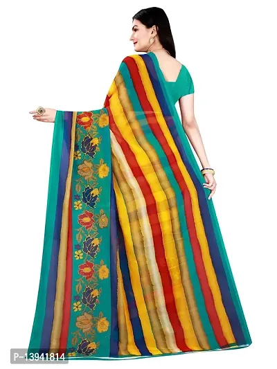 SAADHVI Women's Multi and Rama Georgette Striped Printed Saree With Unstitched Blouse(FL-Georgette79) | Free Size-thumb3