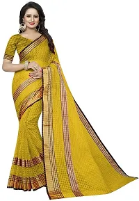 Stylish Yellow Cotton Blend Saree with Blouse piece For Women-thumb1