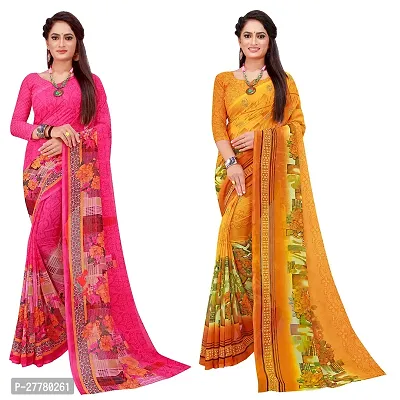 Stylish Georgette Multicoloured Printed Saree With Blouse Piece For Women Pack Of 2