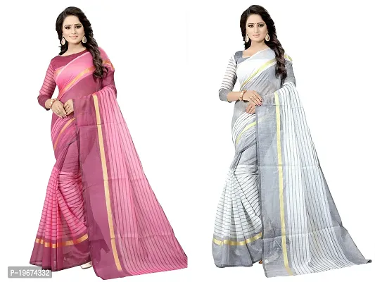 Women Stylish Cotton Silk Striped Saree with Blouse piece