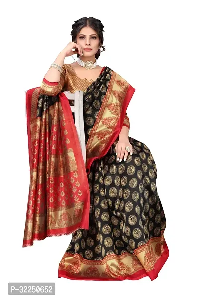 Stylish Black Cotton Silk Woven Design Saree with Blouse piece For Women-thumb2