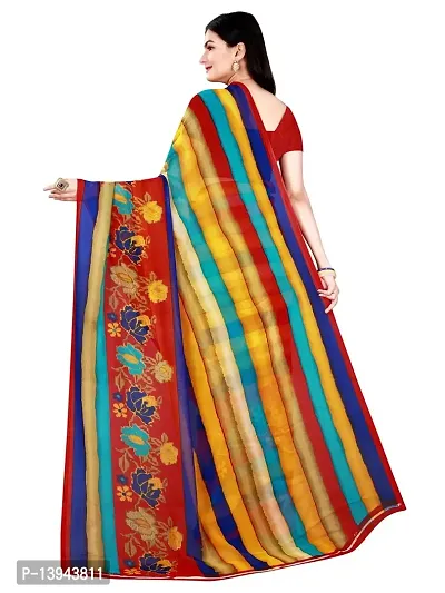 SAADHVI Women's Multi and Red Georgette Striped Printed Saree With Unstitched Blouse(FL-Georgette81) | Free Size-thumb3