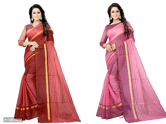 Women Stylish Cotton Silk Striped Saree with Blouse piece