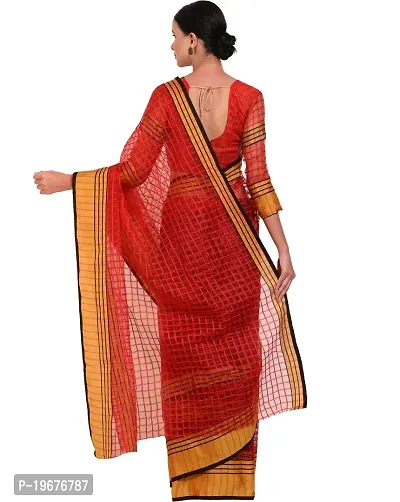 Women Stylish Cotton Silk Checked Saree with Blouse piece-thumb2