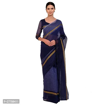 Stylish Cotton Silk Blue Printed Saree With Blouse Piece For Women-thumb0