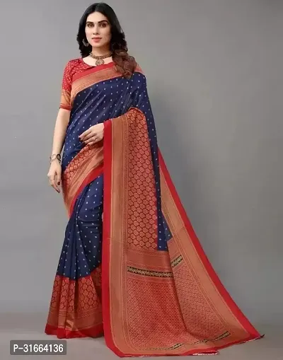 Elegant Navy Blue Cotton Silk Saree without Blouse piece For Women-thumb0