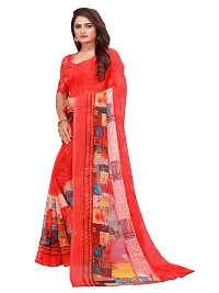 Stylish Georgette Multicoloured Printed Saree With Blouse Piece For Women-thumb1
