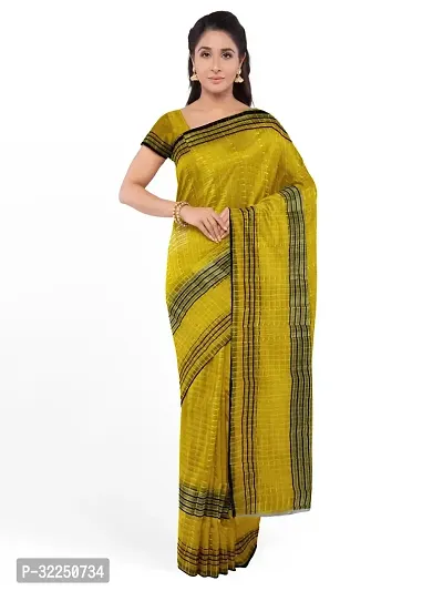 Stylish Yellow Cotton Silk Solid Saree with Blouse piece For Women-thumb2