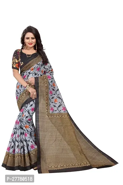 Stylish Art Silk Black Printed Saree With Blouse Piece For Women