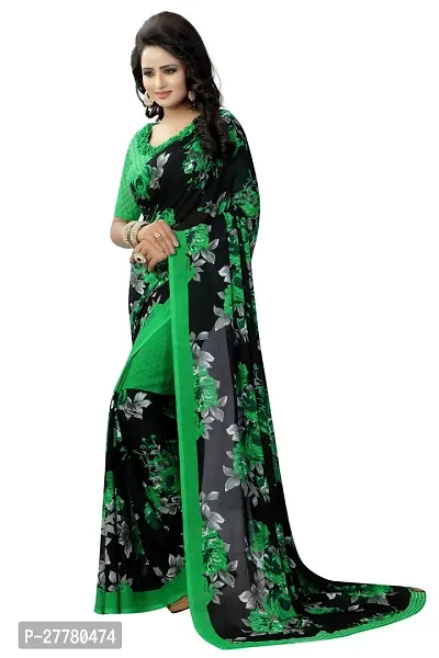 Stylish Georgette Green Printed Saree With Blouse Piece For Women-thumb3