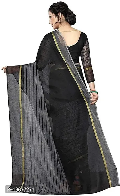 Women Stylish Cotton Silk Striped Saree with Blouse piece-thumb2