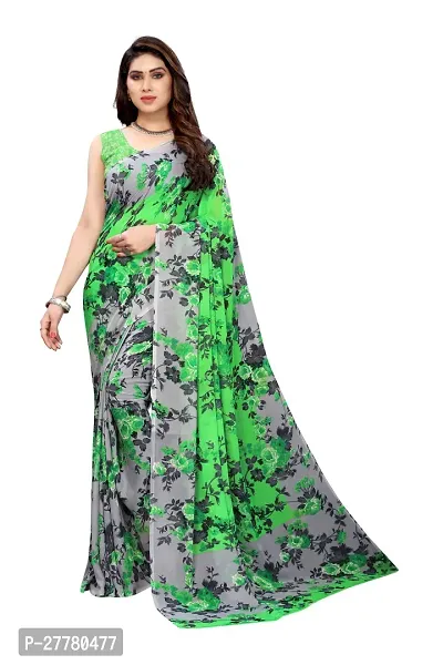 Stylish Green Georgette Saree with Blouse piece For Women