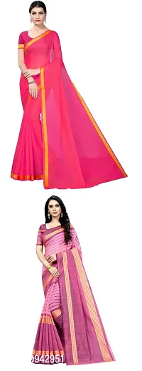 Stylish Cotton Blend Saree With Blouse Piece For Women Pack Of 2