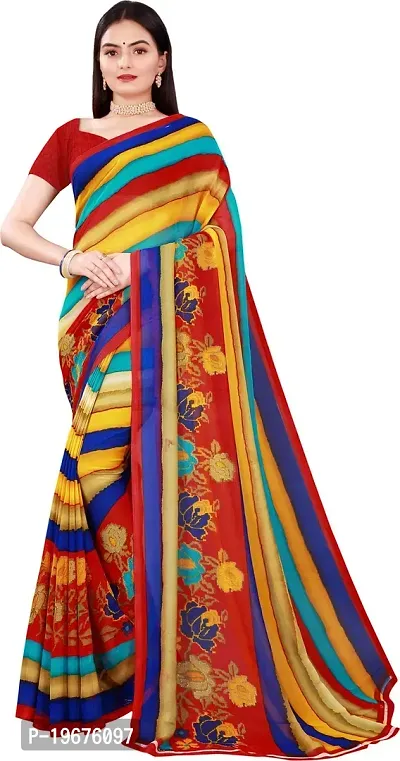 Women Stylish Georgette Striped Saree with Blouse piece-thumb5