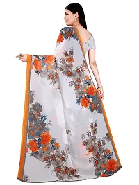 SAADHVI Women's White and Orange Georgette Floral Printed Saree With Unstitched Blouse(FL-Georgette85) | Free Size-thumb2