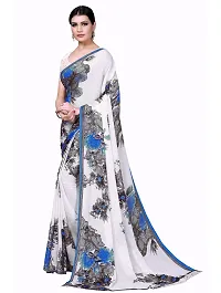 Stylish Art Silk Blue Printed Saree With Blouse Piece For Women-thumb1